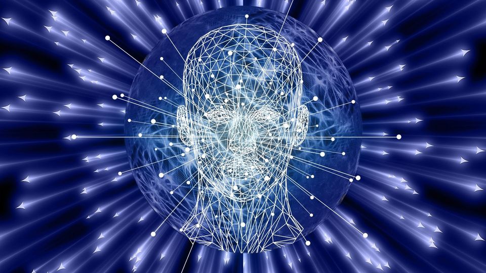 Abstract illustration of a digital human face with interconnected nodes.
