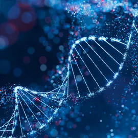 Digital DNA strand illustration representing liquid biopsy research and genomic biomarker analysis.