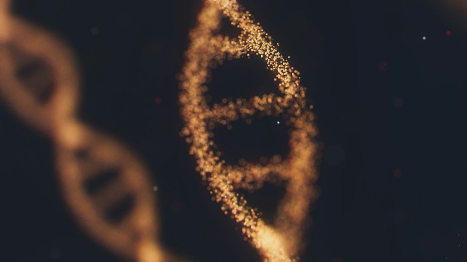 Illustration of a glowing DNA double helix. 