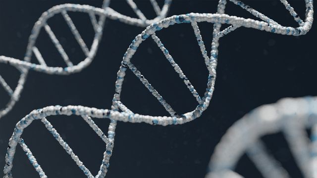 Close-up illustration of a DNA helix. 