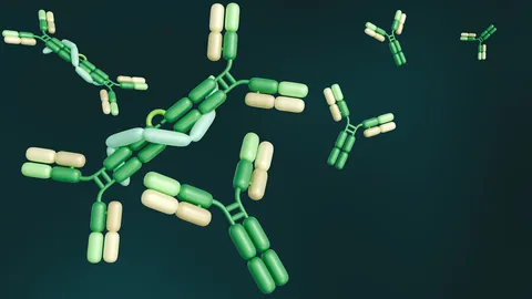 Illustration of bispecific antibodies with multiple Y-shaped antibody molecules, representing the evolution of bispecific antibody engineering.