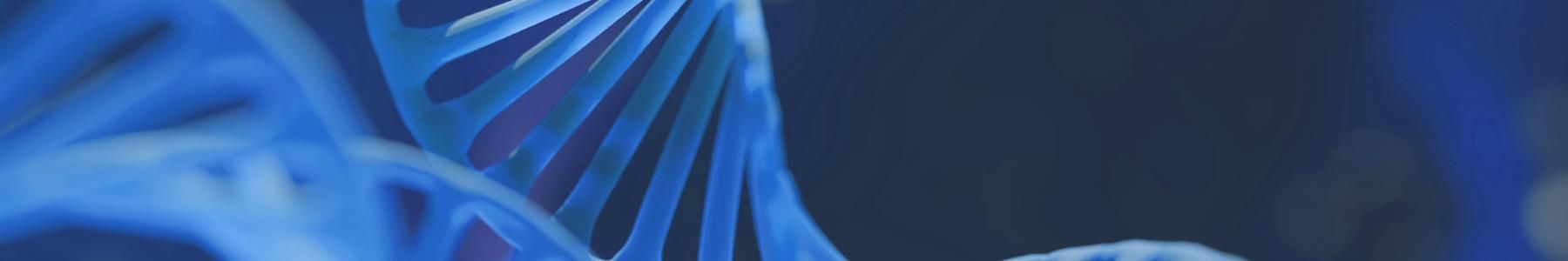 Blue background with an illustrated DNA double helix 