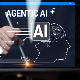 Business professional interacting with an Agentic AI interface, illustrating how autonomous AI agents are transforming modern laboratory workflows and research automation.