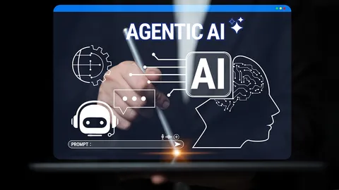 Business professional interacting with an Agentic AI interface, illustrating how autonomous AI agents are transforming modern laboratory workflows and research automation.