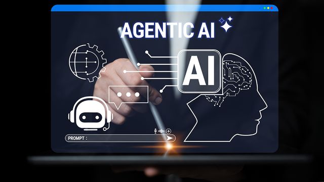 Business professional interacting with an Agentic AI interface, illustrating how autonomous AI agents are transforming modern laboratory workflows and research automation. 