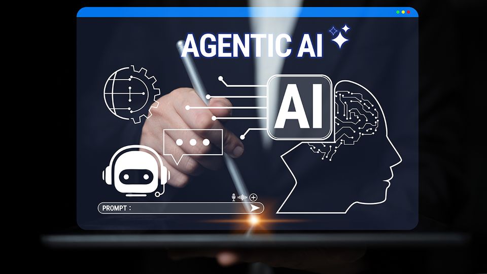 Business professional interacting with an Agentic AI interface, illustrating how autonomous AI agents are transforming modern laboratory workflows and research automation.