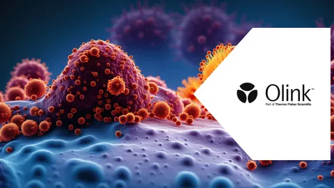 Illustration of circulating immune proteins surrounding liver cancer cells for liver cancer research.