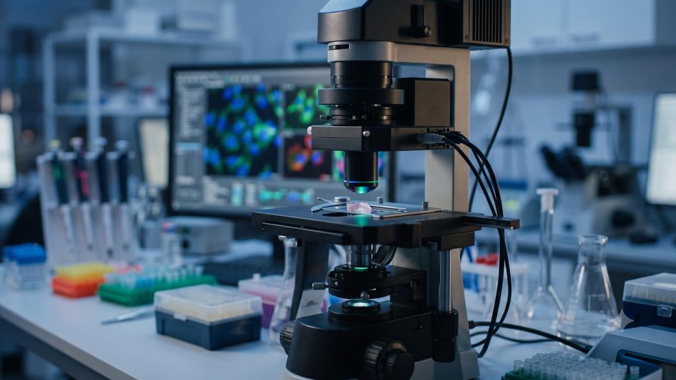 AI-generated fluorescence microscope imaging a tissue section for spatial transcriptomics.
