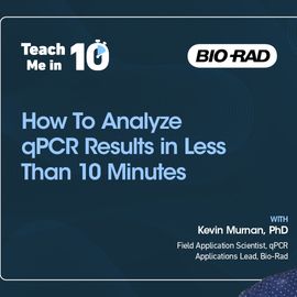 Kevin Murnan smiling next to the title of his presentation "How To Analyze qPCR Results in Less Than 10 Minutes." 