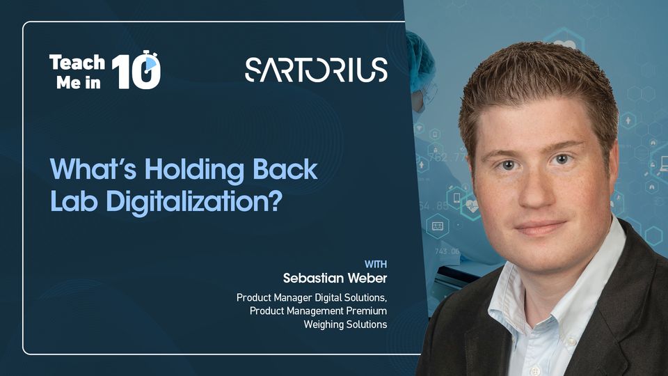 Sebastian Weber smiling next to the title of his presentation