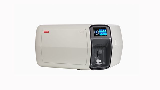 Thermo Fisher Scientific Attune Xenith flow cytometer with touchscreen and enclosed sample loading area. 