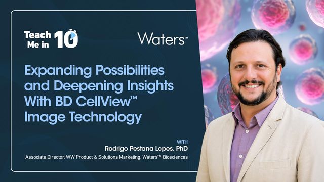 Dr. Rodrigo Pestana Lopes smiling next to the title of his presentation "Expanding Possibilities and Deepening Insights With BD CellView™ Image Technology" 