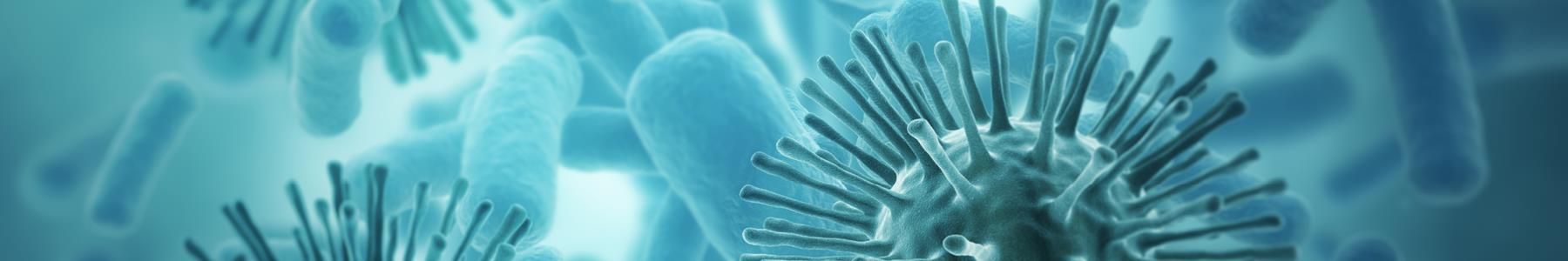 Microscopic pathogens alongside the Agilent logo representing pathogenic sequencing. 