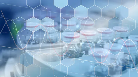 Laboratory samples with molecular structures and scientific data graphs overlaid.