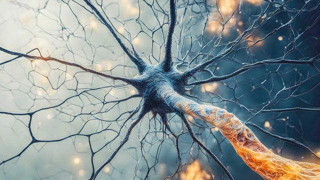 Illustration of a neuron with several branch-like projections. 