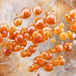 Biopharma molecules represented as orange spheres in a molecular visualization.