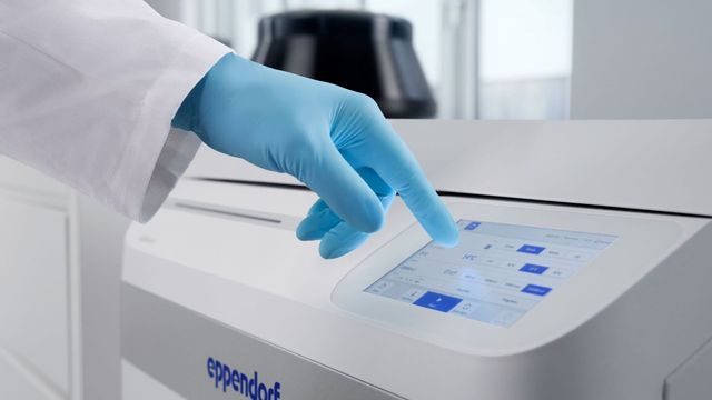 Eppendorf SpinPro centrifuge touchscreen display. 