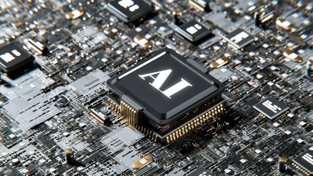 AI chip on a computer circuit board. 