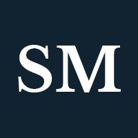 White letters "SM" on a navy background.