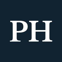 White letters "PH" on a navy background.