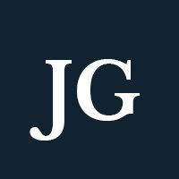 White letters "JG" on a navy background.