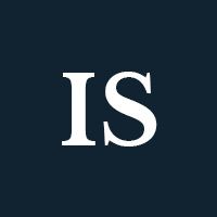 White letters "IS" on a navy background.