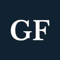 White capital G and F letters on a navy background.