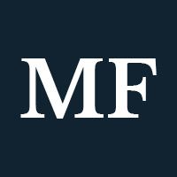 White letters "MF" on a navy background.