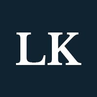 The initials LK against a black background.