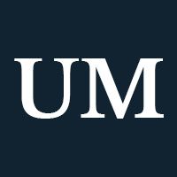 White letters "UM" on a navy background.