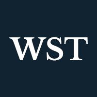 White letters "WST" on a navy background.