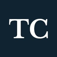 TC logo in white serif font on a dark blue background.