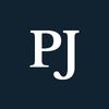 White letters "PJ" on a navy background.