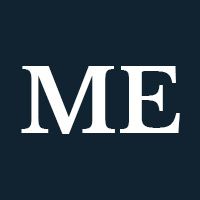 White letters "ME" on a navy background.