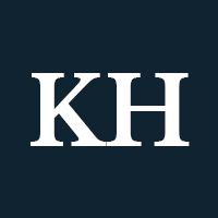 White KH initials logo on a dark blue background.