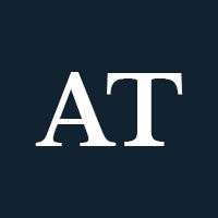 The initials AT against a black background.