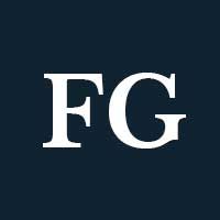 White capital F and G on a navy background.