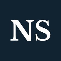 White letters "NS" on a navy background.