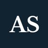 White letters "AS" on a navy background.