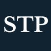 White letters "STP" on a navy background.