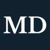 White letters "MD" on a navy background.