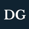 DG logo in white serif letters on dark blue background.