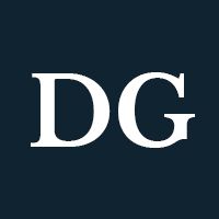 DG logo in white serif letters on dark blue background.