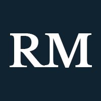 RM logo in white serif letters on dark blue background.