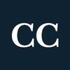 Two white capital letter Cs on a navy background.