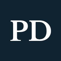 The initials PD against a black background.