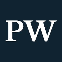 The initials PW against a black background.