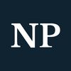 NP logo in white serif letters on dark blue background.