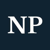 NP logo in white serif letters on dark blue background.