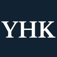 White initials YHK on a dark background.